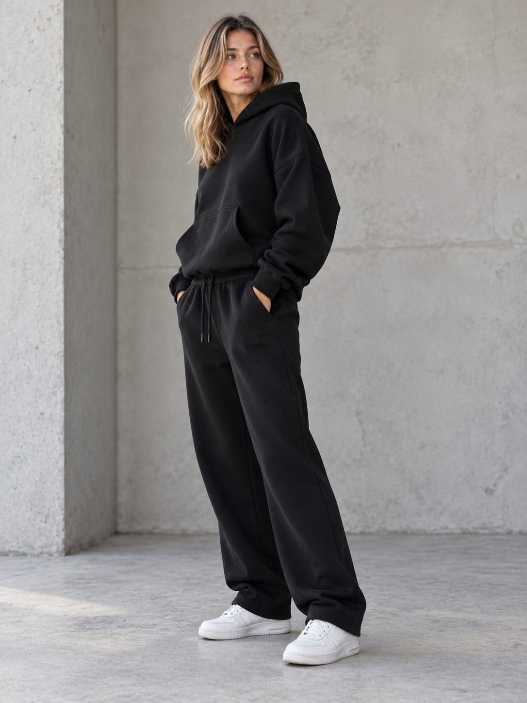 Women's Oversized Hoodie & Jogger Set – Black | SOLI