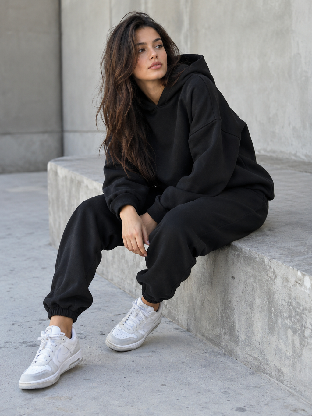 Women's Oversized Hoodie & Jogger Set – Black | SOLI