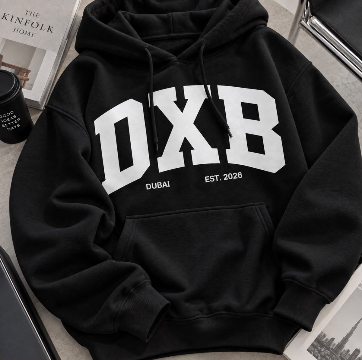 DXB varsity hoodie, black, Dubai