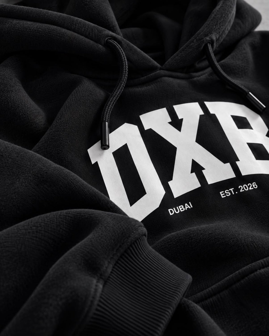 DXB varsity hoodie, black, Dubai