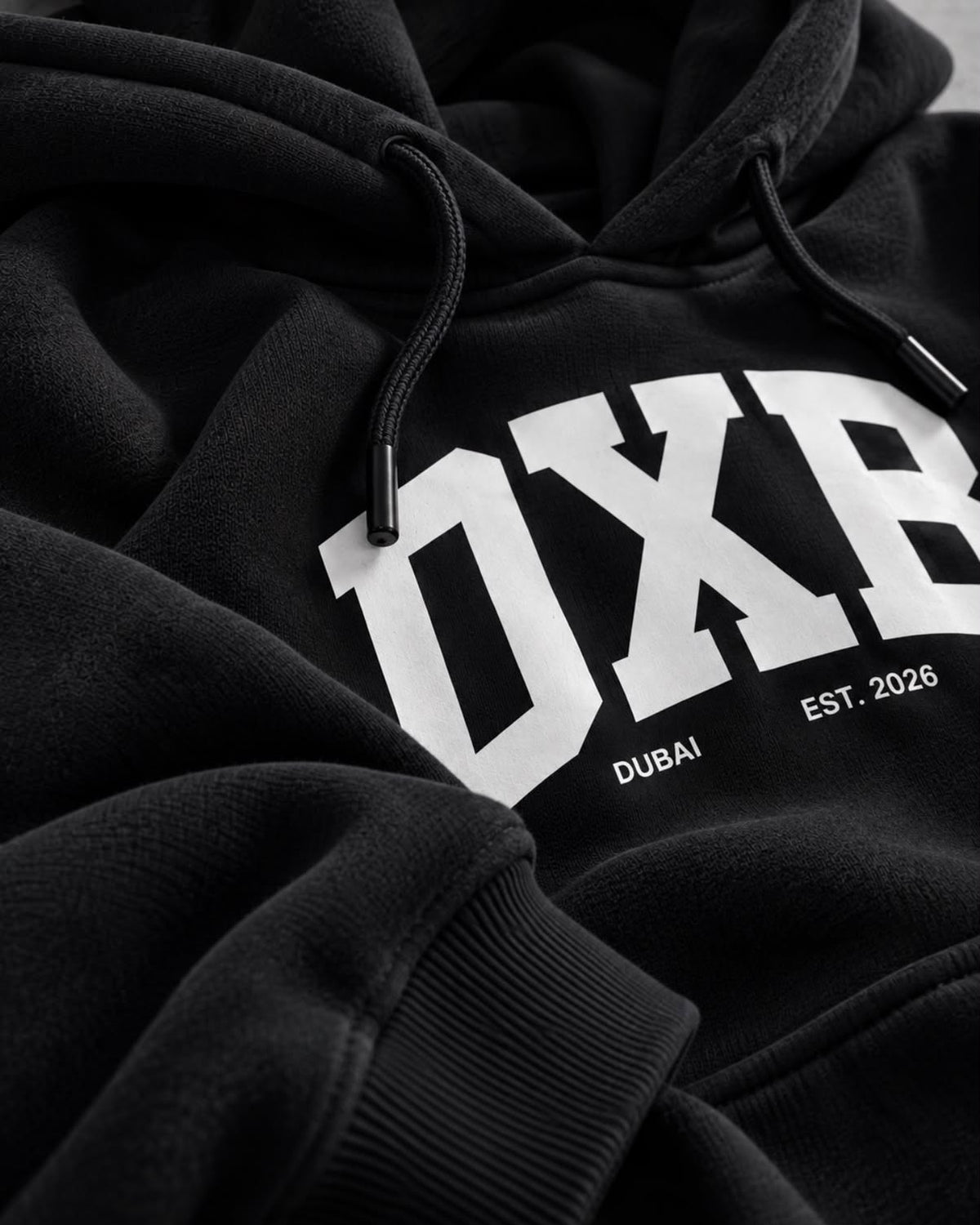 DXB varsity hoodie, black, Dubai