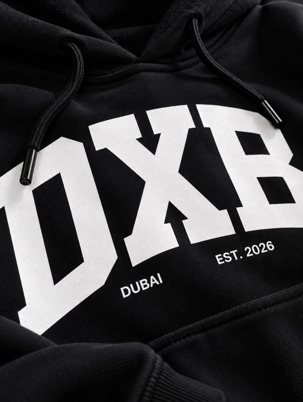 DXB Varsity Hoodie Oversized Black Pullover, Dubai Est. 2026